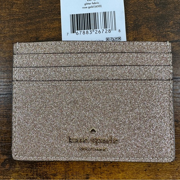 NWT! Kate Spade Small Slim Metallic Gold Glitter Credit Card Case 6 Slot w/ Box - Picture 9 of 9